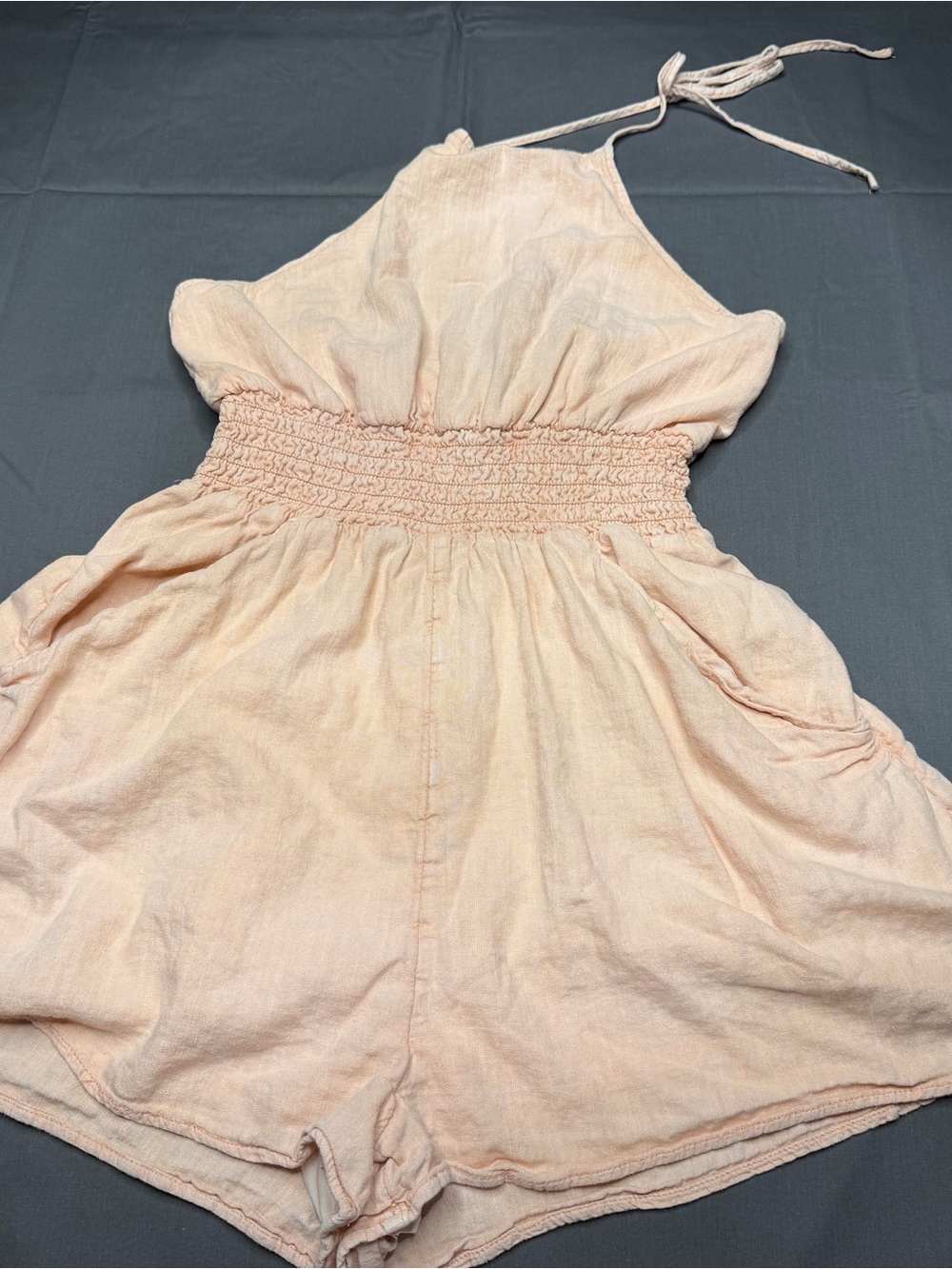American Eagle Outfitters Peach Halter Romper with Smocked Waist